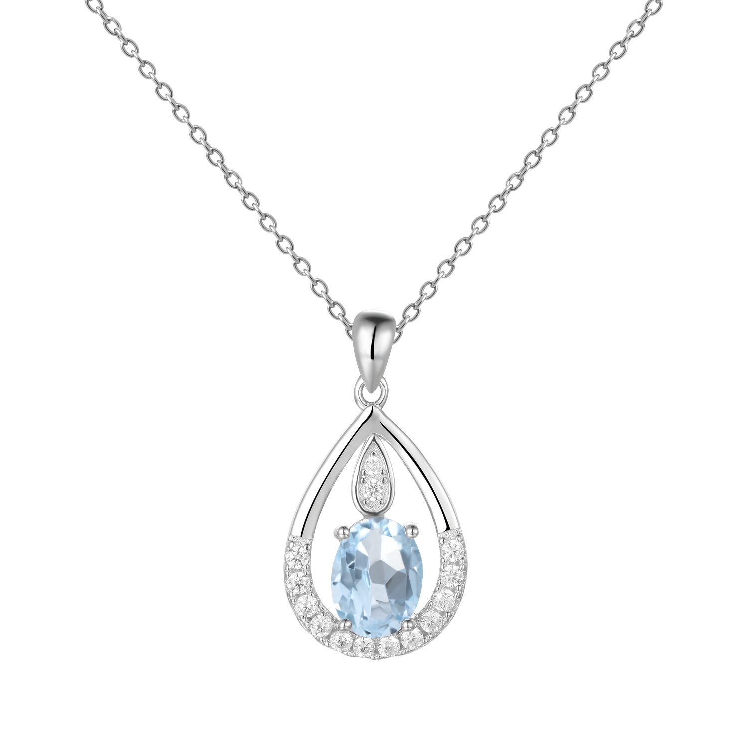 Gem&#39;s Ballet December Birthstone Topaz Necklace 6x8mm Oval Pink Topaz Pendant Necklace in 925 Sterling Silver with 18&quot; Chain Sky Blue Topaz