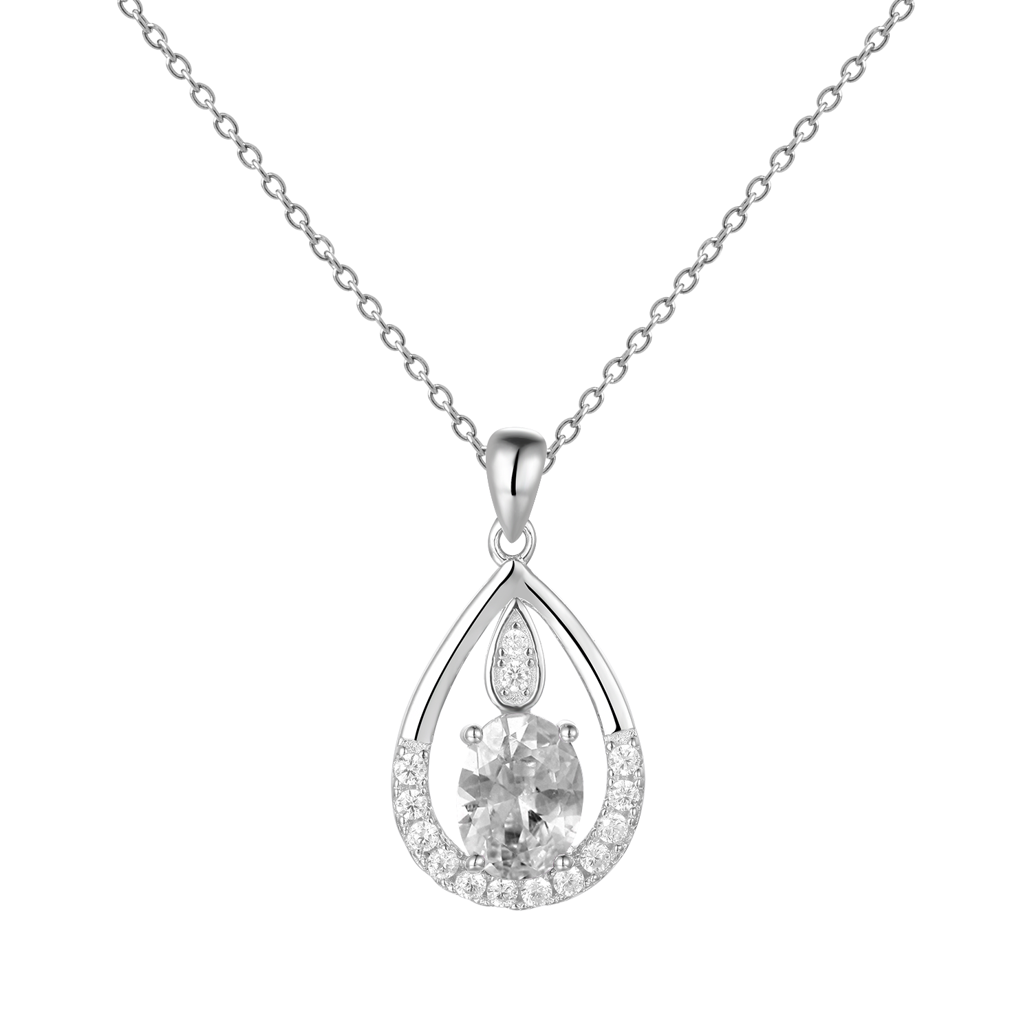Gem&#39;s Ballet December Birthstone Topaz Necklace 6x8mm Oval Pink Topaz Pendant Necklace in 925 Sterling Silver with 18&quot; Chain White CZ