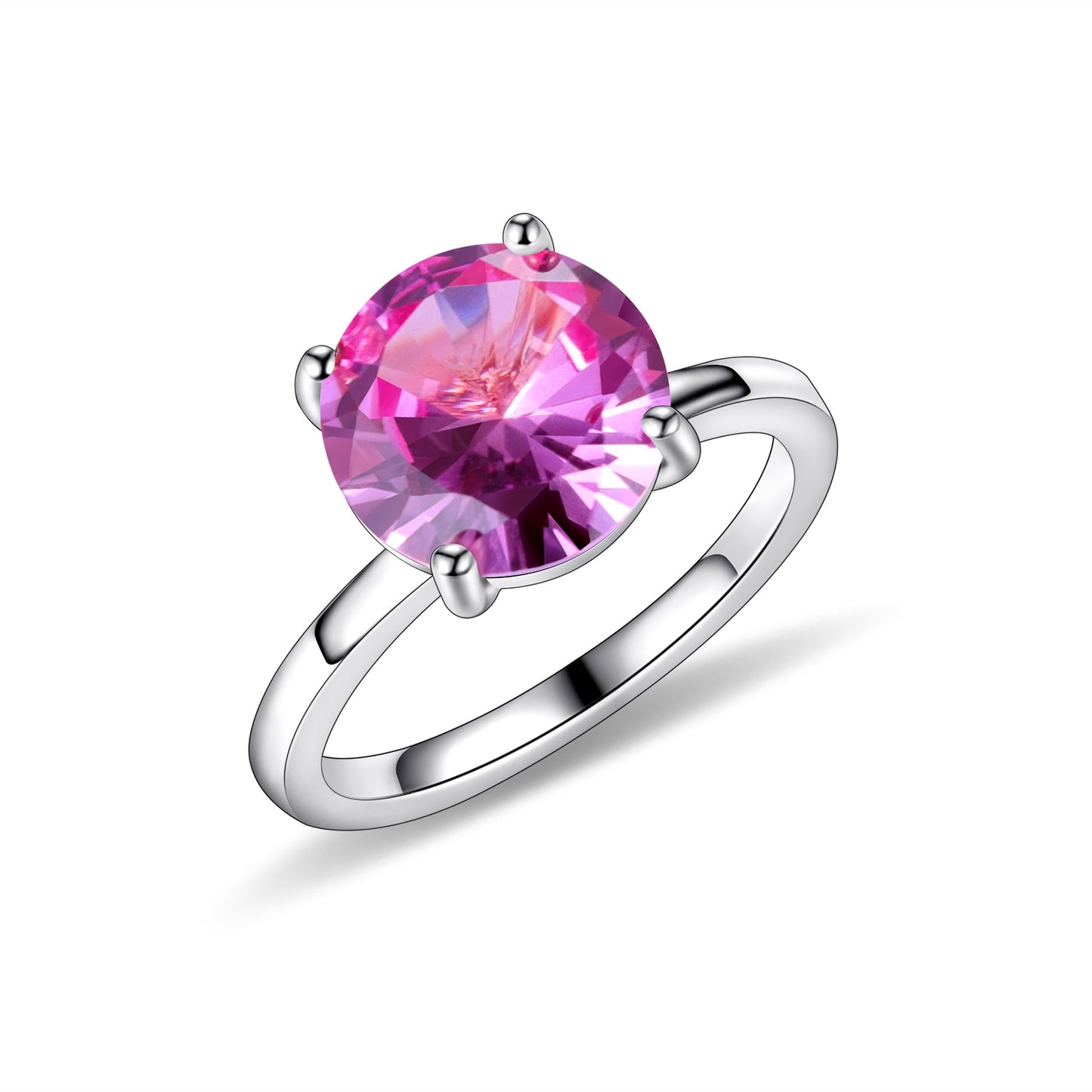 GEM'S BALLET Round Lab Pink Sapphire Four Prong Solitaire Engagement Rings 925 Sterling Silver Anniversary Promise Gift Ring China lab Pink Sapphire|10mm