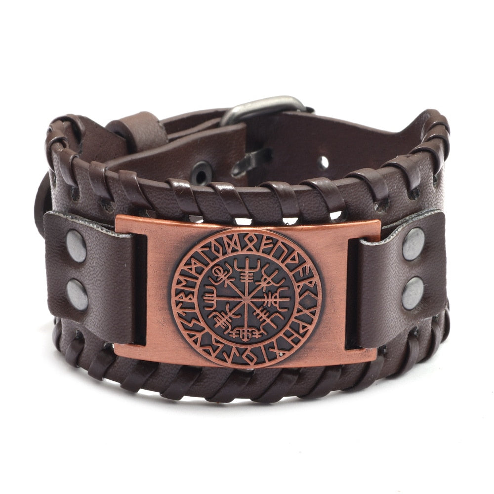 New Retro Wide Leather Pirate Compass Bracelet Men&#39;s Bracelet Celtic Viking Jewelry Compass Bracelet Accessories Party Gifts brown China