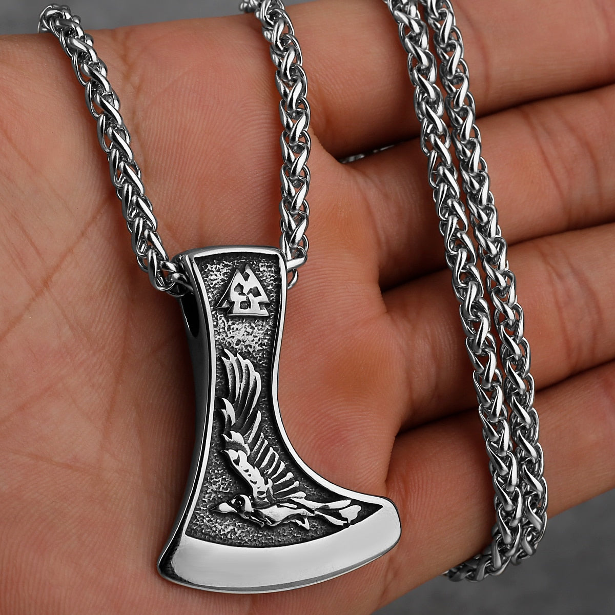 Viking Axe Necklace Pendant Valknut Stainless Steel Viking Men's Valknut Boyfriend Gift Jewelry Factory WJ 105 60cm