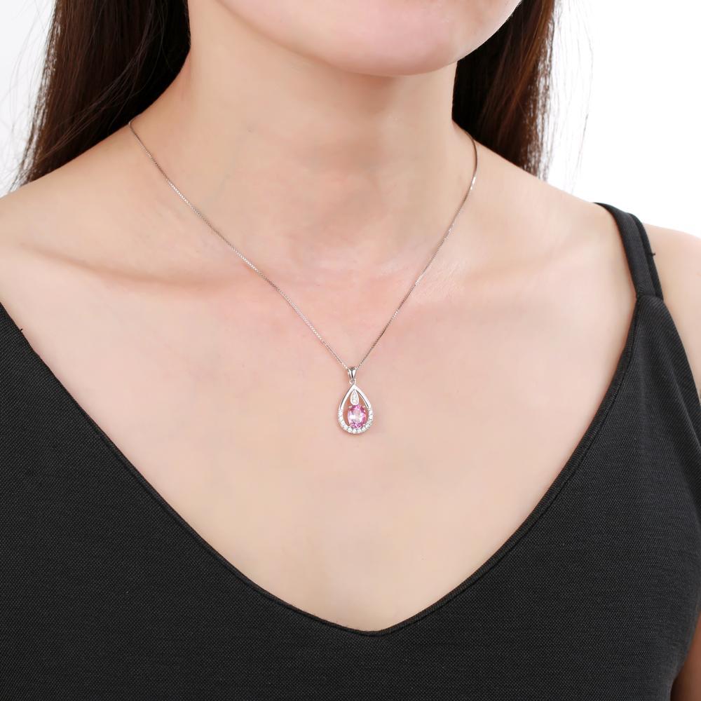 Gem&#39;s Ballet December Birthstone Topaz Necklace 6x8mm Oval Pink Topaz Pendant Necklace in 925 Sterling Silver with 18&quot; Chain