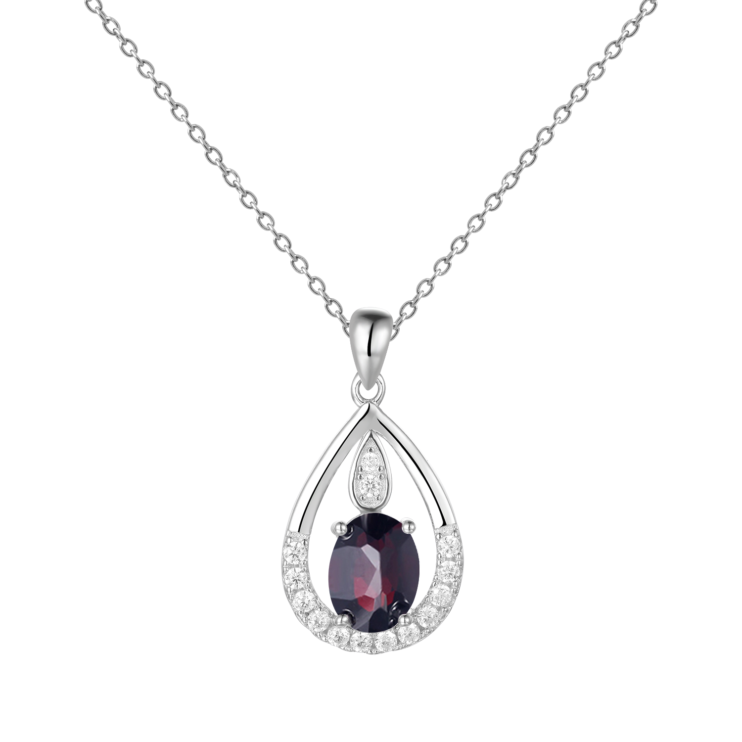 Gem&#39;s Ballet December Birthstone Topaz Necklace 6x8mm Oval Pink Topaz Pendant Necklace in 925 Sterling Silver with 18&quot; Chain Black Garnet
