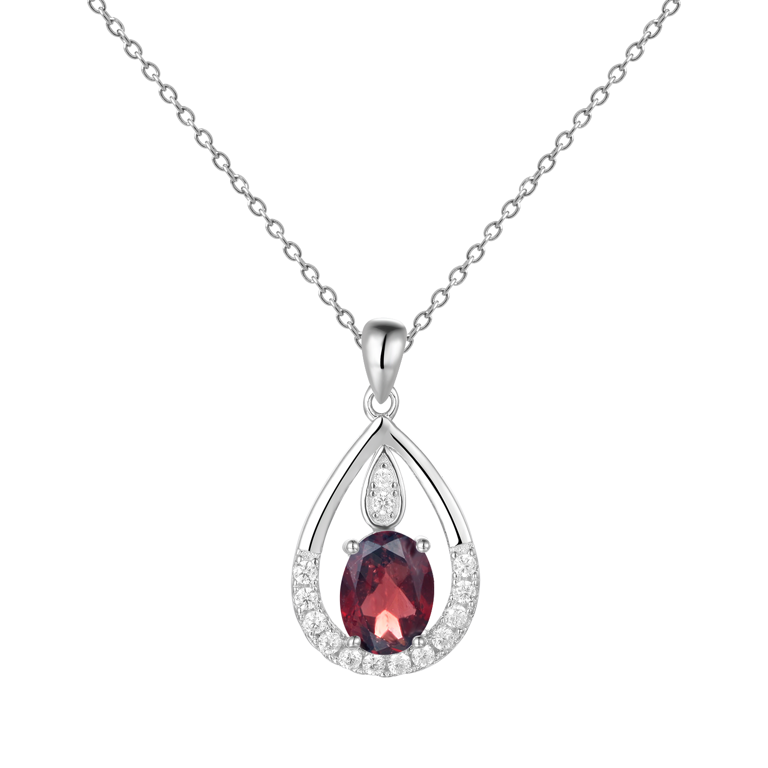 Gem&#39;s Ballet December Birthstone Topaz Necklace 6x8mm Oval Pink Topaz Pendant Necklace in 925 Sterling Silver with 18&quot; Chain Garnet
