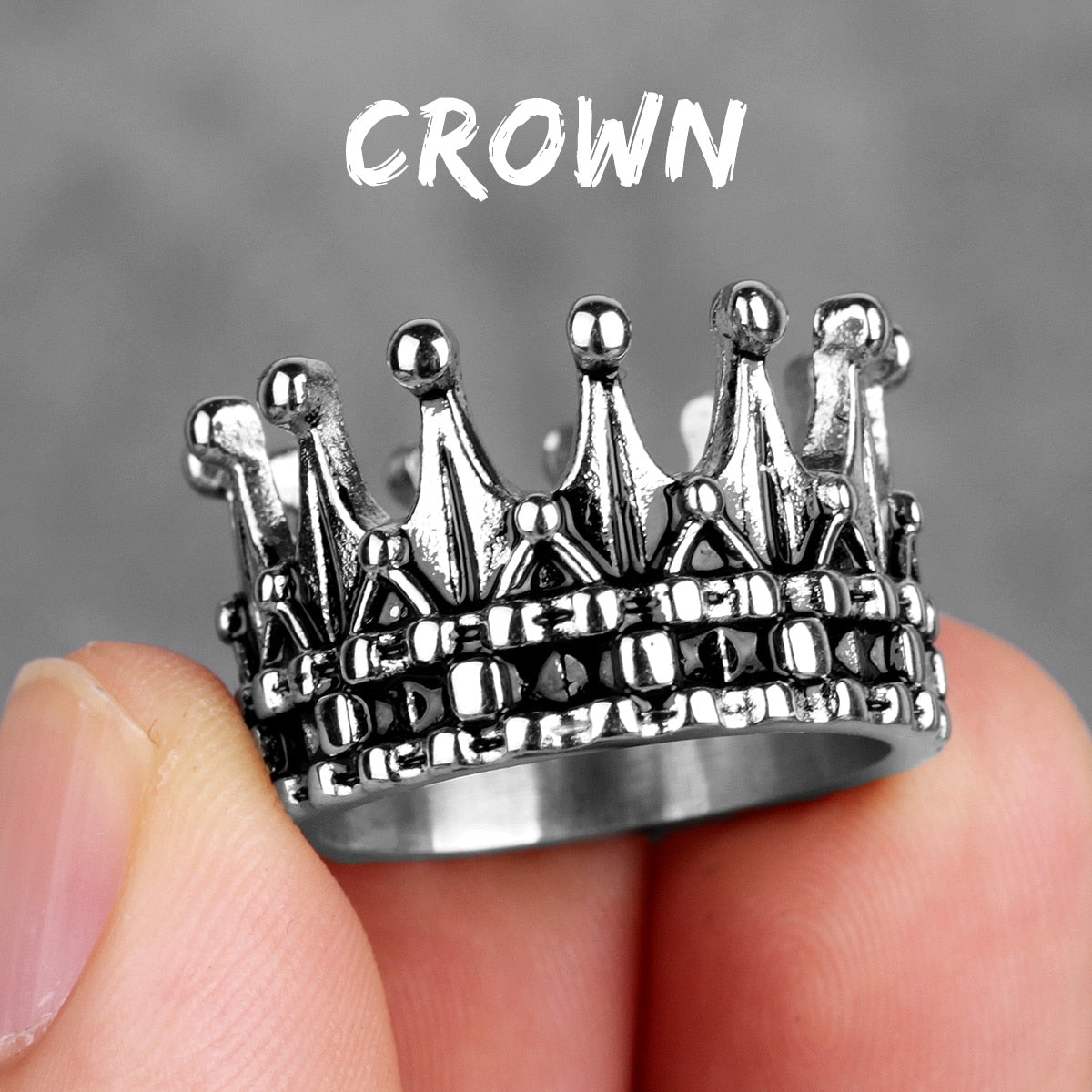 Stainless Steel Men Rings Crown King Queen Punk Rock Hip Hop Vintage for Biker Male Boyfriend Jewelry Creativity Gift R458-Crown