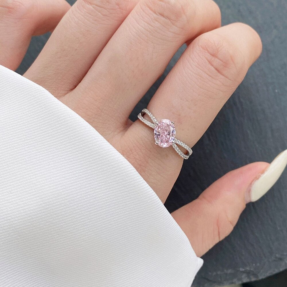 Vinregem 18K Gold Plated Oval Cut 6*8MM Pink Sapphire Gemstone Wedding Ring for Women 925 Sterling Silver Jewelry