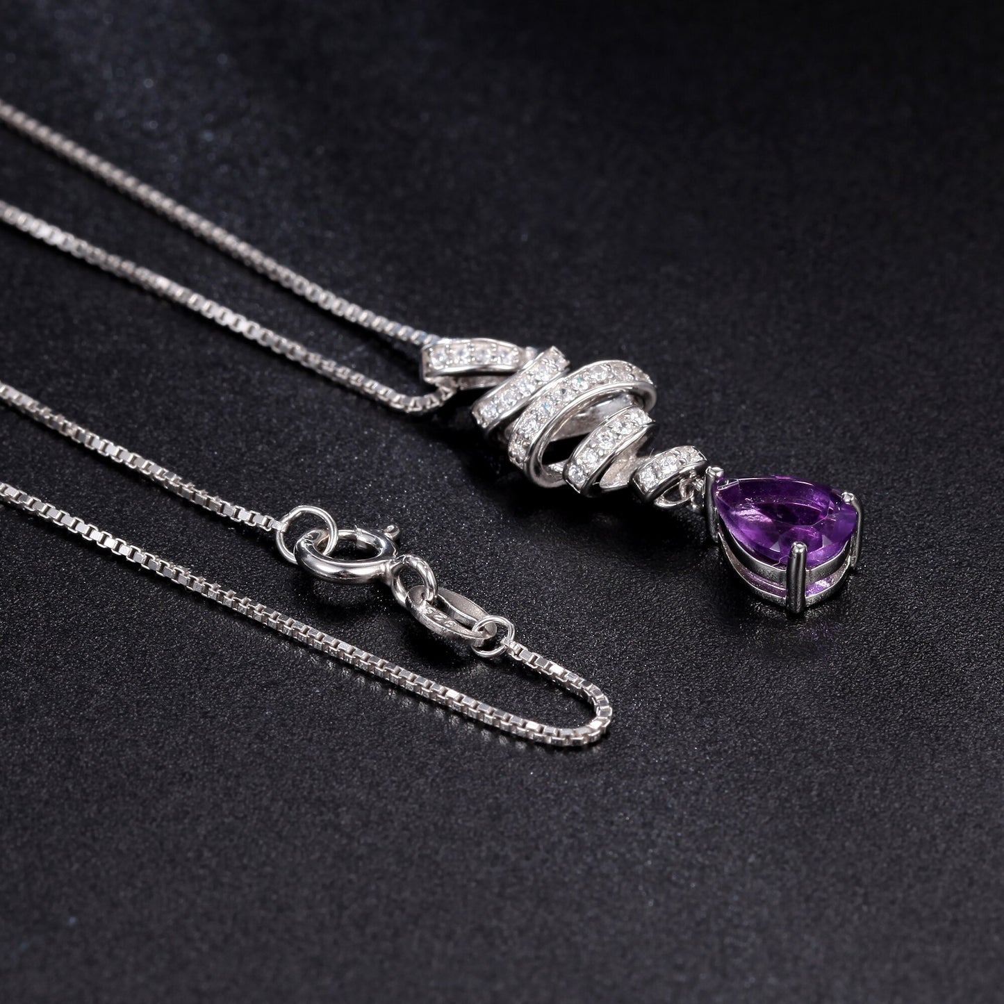 GEM&#39;S BALLET Ribbon Swirl Necklace 6x8mm Pear Shape Natural Amethyst Gemstone Necklace in 925 Stering SIlver Gift For Her