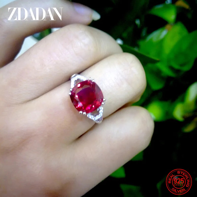 ZDADAN 925 Sterling Silver Ruby Finger Ring For Women Fashion Wedding Jewelry Gifts Red