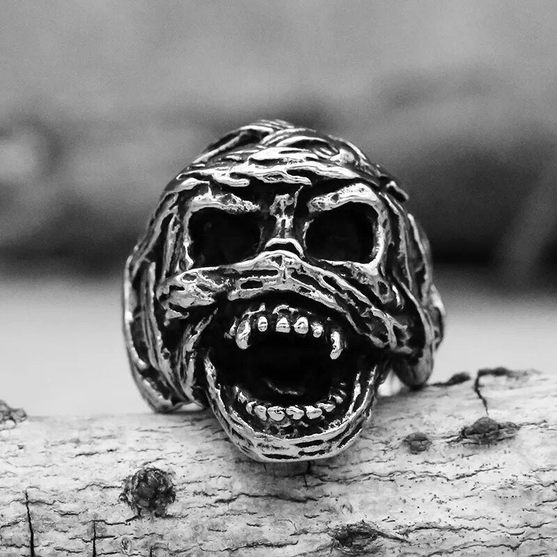 316L Stainless Steel 2022NEW Retro Egyptian Ancient Mummy Skull Ring For Man Punk Biker Fashion Jewelry