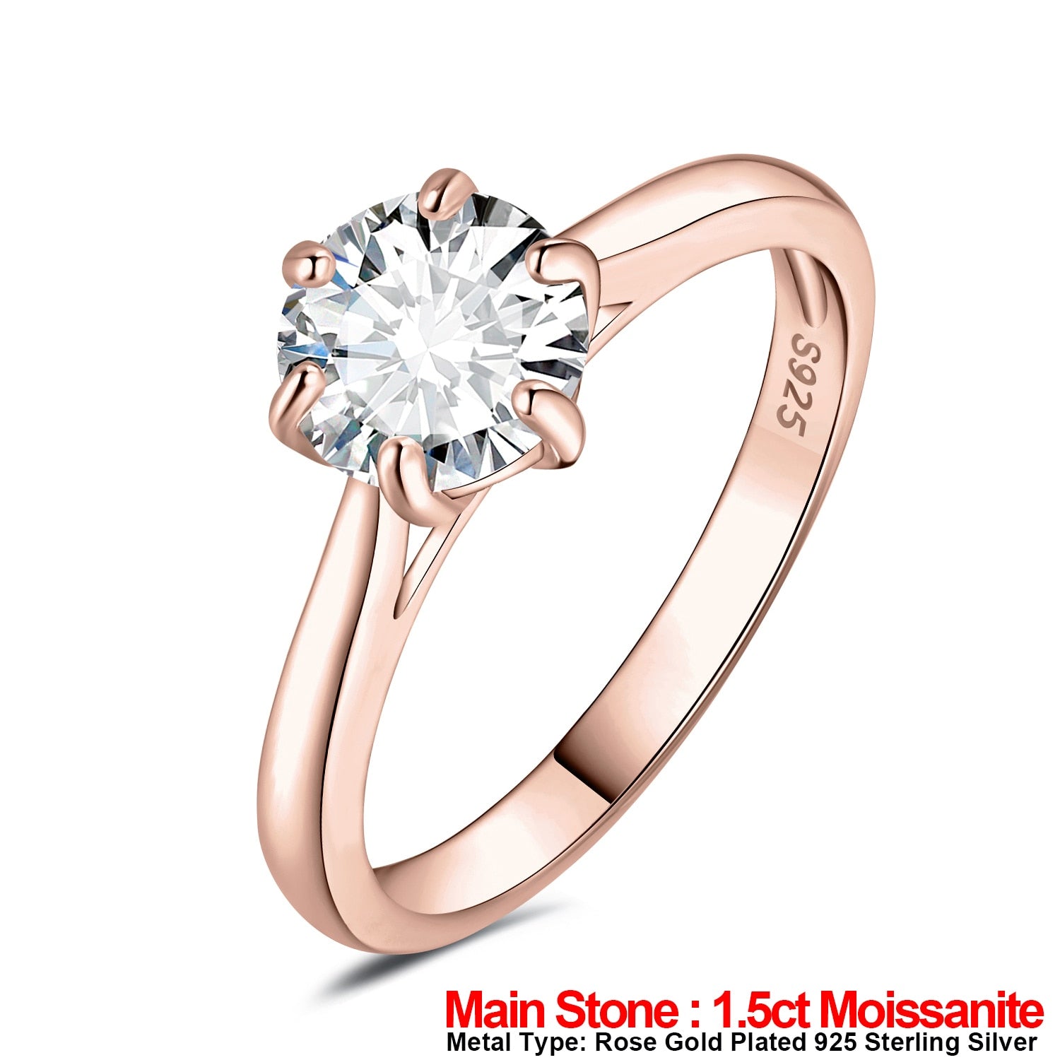 JewelryPalace Moissanite D Color 0.5ct 1ct 1.5ct 2ct Round Cut S925 Sterling Silver Solitaire Wedding Engagement Ring for Women China Rose Gold Plated 2|GRA Certificate