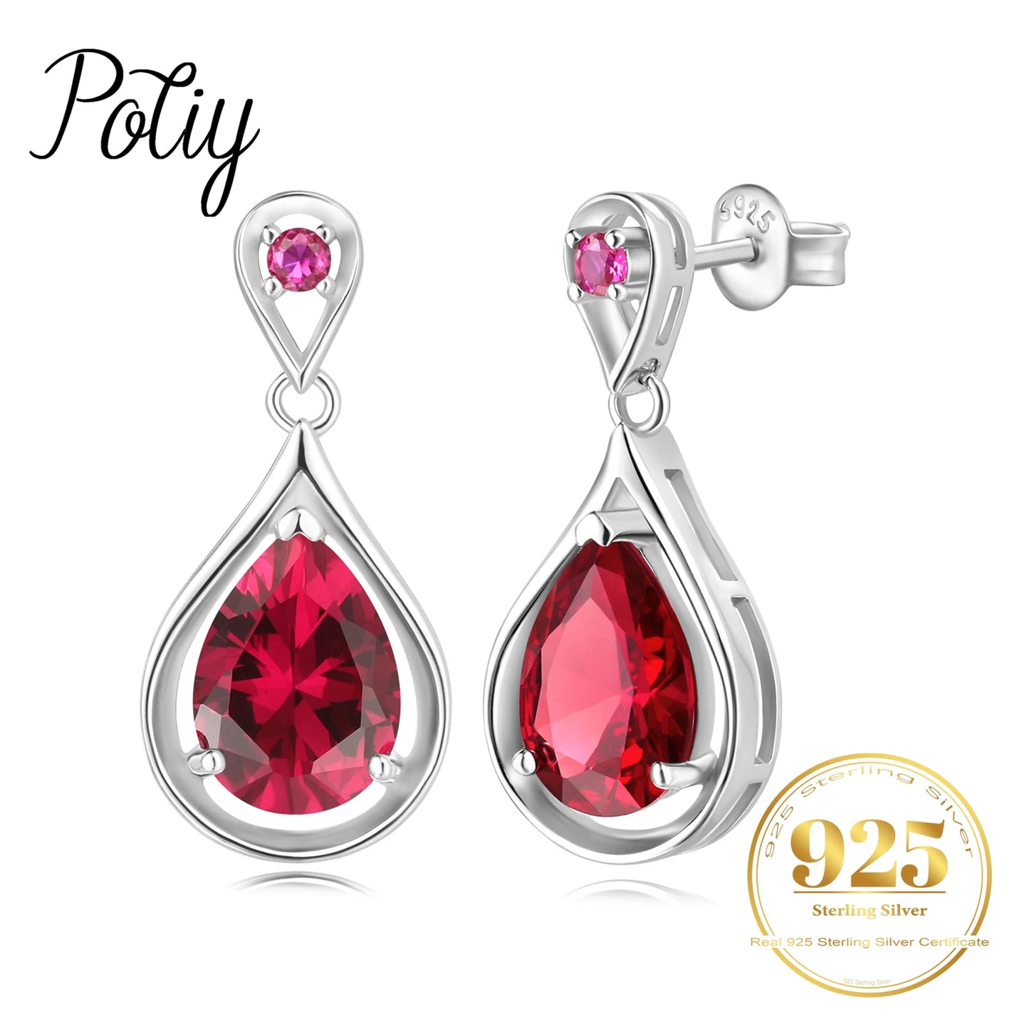 Potiy Pear Shape 7.5ct Created Ruby Drop Earrings elegant women 925 Sterling Silver for Women Daily Jewelry Valentine's day gift CHINA