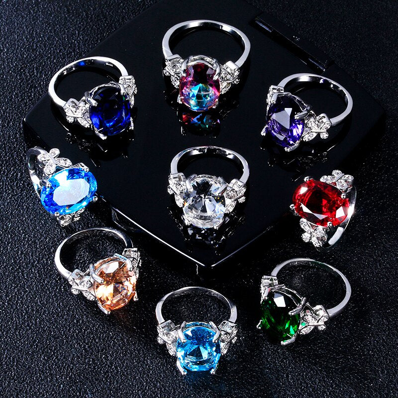 Fashion Spinel Finger Rings For Women Romantic Gemstone Wedding Ring Silver Color Jewelry With AAAA Zirton Elegant Party Gift