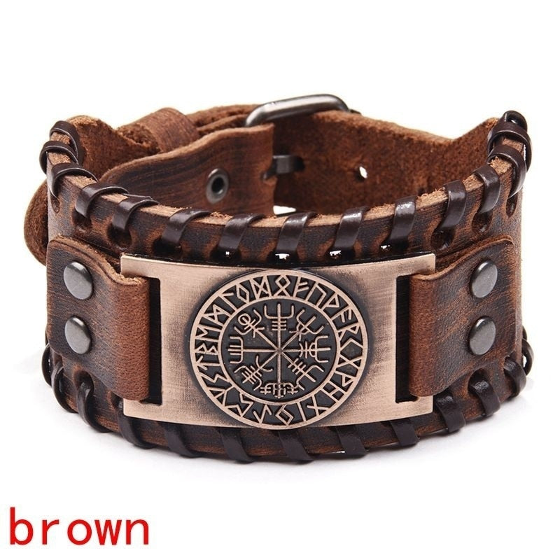 New Retro Wide Leather Pirate Compass Bracelet Men&#39;s Bracelet Celtic Viking Jewelry Compass Bracelet Accessories Party Gifts