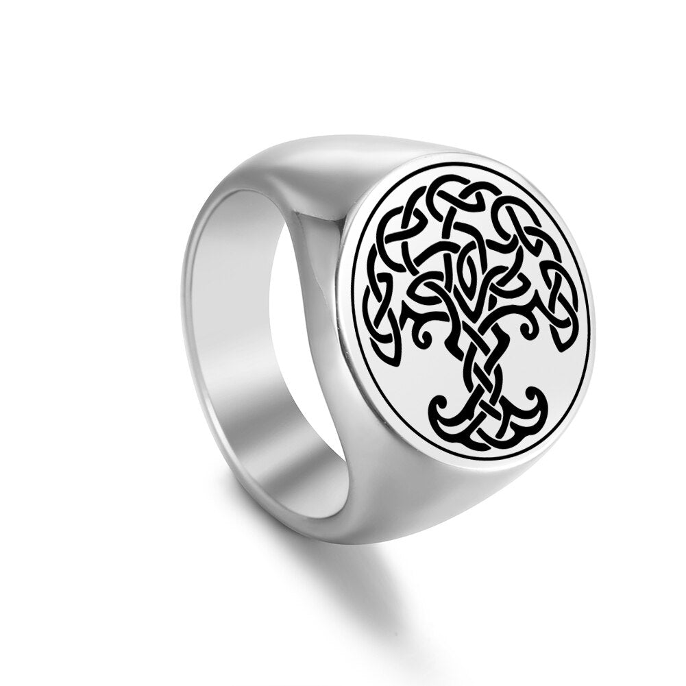Tree of Life Stainless Steel Rings Delicate Round Tree Finger Ring Retro Pattern Jewelry for Men Women Christmas Gifts New In WCRSS2020120865-S Steel color
