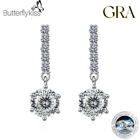 Butterflykiss S925 Silver 100 Faced Cut Moissanite Drop Earrings For Women D Color VVS1 Diamond Engagement Wedding Jewelry Gifts