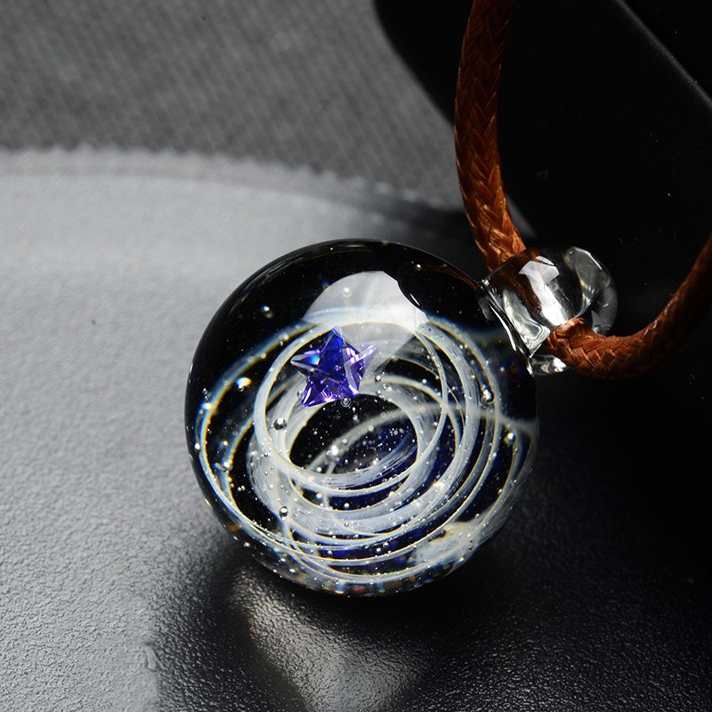BOEYCJR Universe Star Moon Glass Bead Planets Pendant Necklace Galaxy Rope Chain Solar System Design Necklace for Women 1