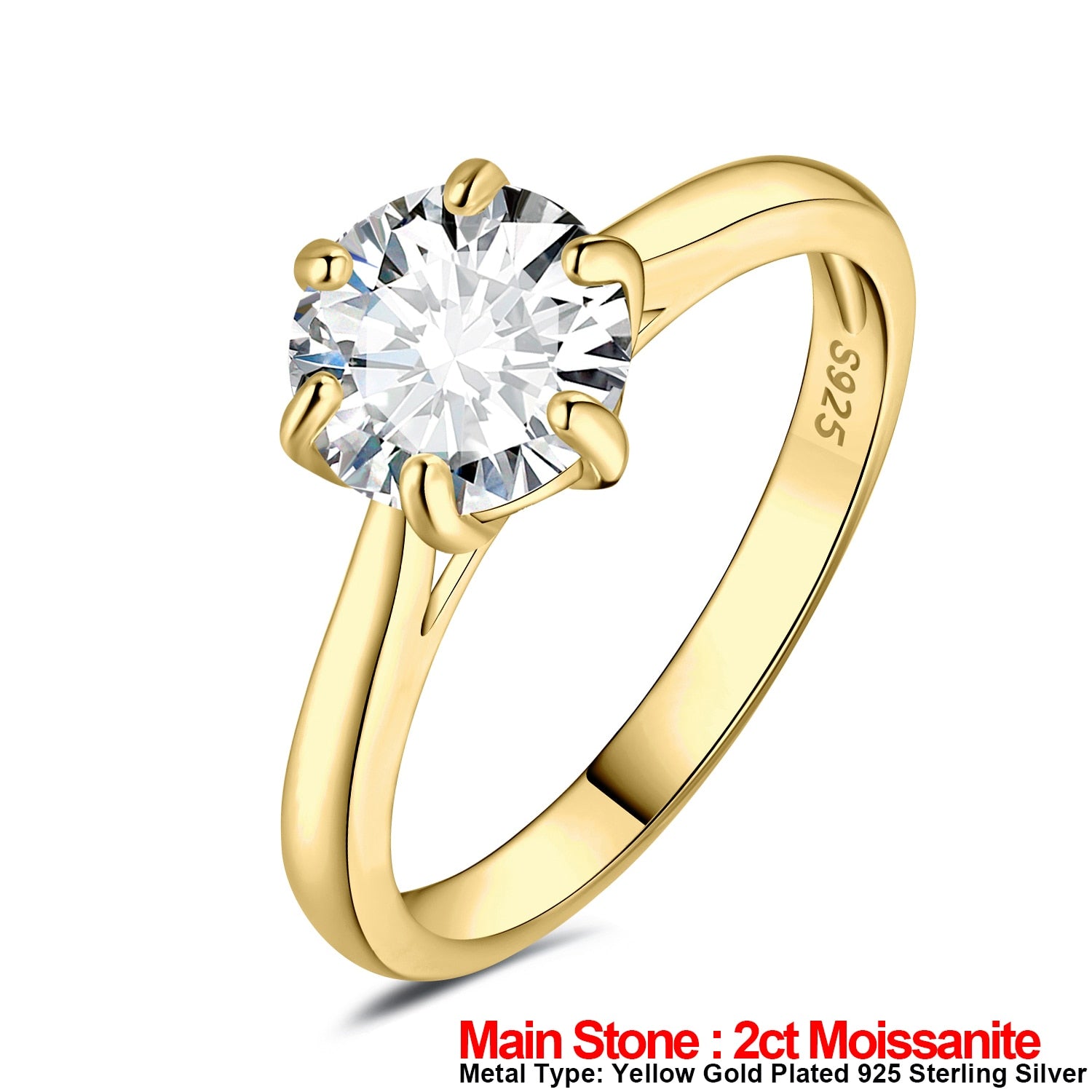 JewelryPalace Moissanite D Color 0.5ct 1ct 1.5ct 2ct Round Cut S925 Sterling Silver Solitaire Wedding Engagement Ring for Women China Yellow Gold Plated 3|GRA Certificate