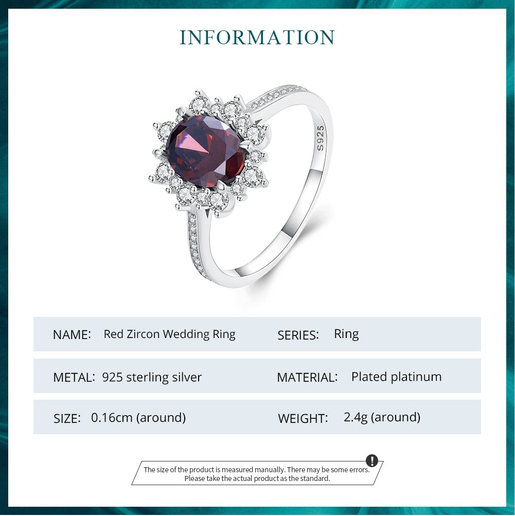 Bamoer 925 Sterling Silver Dark Red Zircon Wedding Ring for Women Wedding Engagement Anniversary Elegent Fine Jewelry BSR334