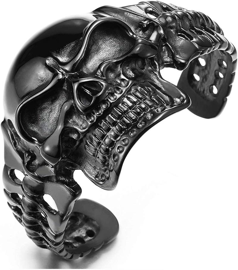 Punk Heavy Metal Carved Dragon Bracelet Charm Men's Wide Bracelet Gothic Motorcycle Rider Rock Party Jewelry Gift A3824-Black