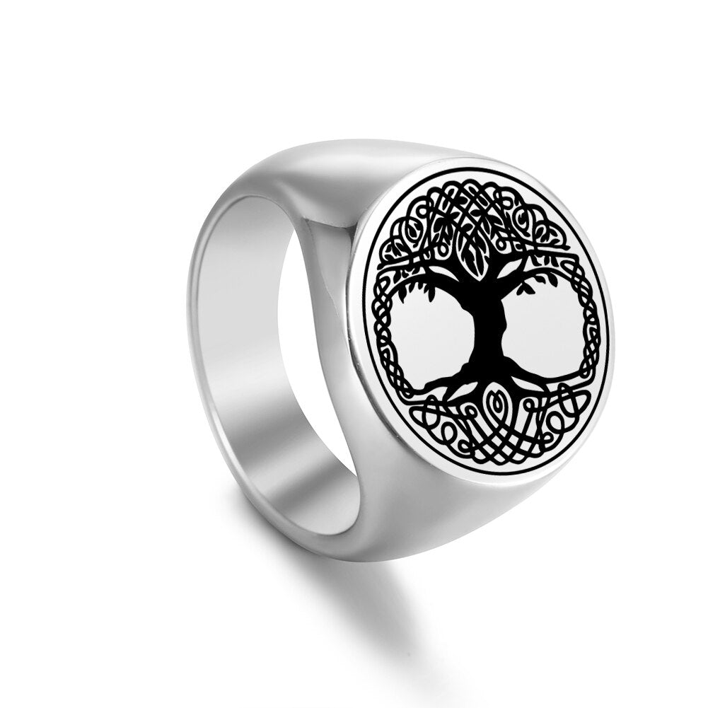 Tree of Life Stainless Steel Rings Delicate Round Tree Finger Ring Retro Pattern Jewelry for Men Women Christmas Gifts New In WCRSS2020120864-S Steel color