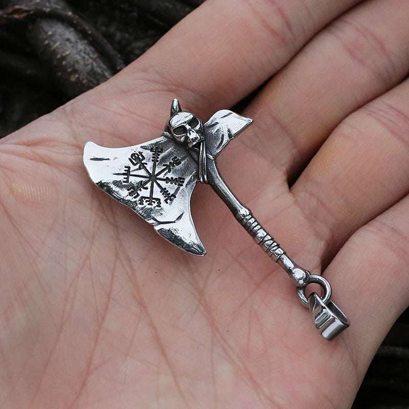 Viking Celtic Wolf Raven Axe Pendant With Skull Odin's Symbol scandinavian Rune Leather Rope Nacklace Charm Male Amulet Jewelry