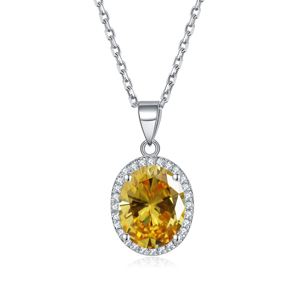 Vinregem Oval Cut 3CT Lab Created Sapphire Gemstones Fine Pendant Necklaces for Women 925 Sterling Silver Jewelry Yellow 45cm