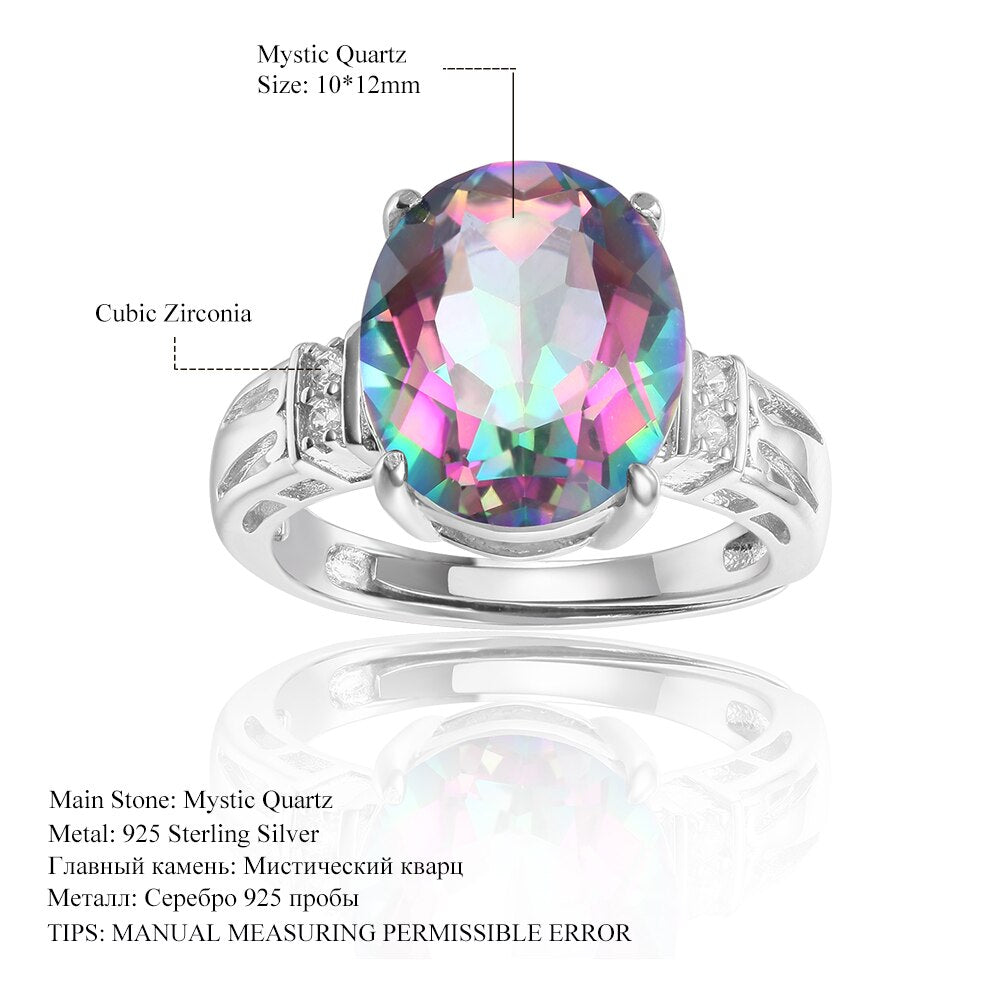 GEM&#39;S BALLET 4.36Ct 10x12mm Oval Rainbow Mystic Topaz Gemstone Promise Engagement Rings in Sterling Silver Gift For Her