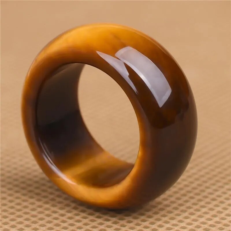 Natural Tiger Eye Stone 8-12 Size Ring Chinese Jadeite Amulet Fashion Charm Jewelry Hand Carved Crafts Gifts for Women Men Auburn