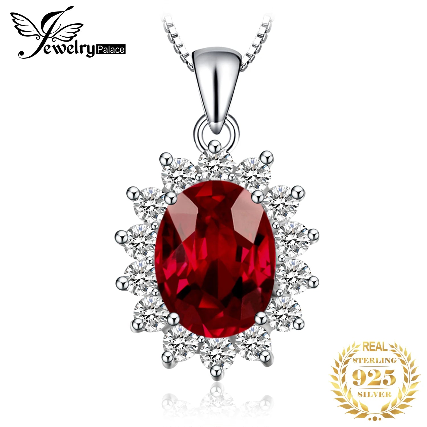 JewelryPalace 2.5ct Diana Natural Red Garnet 925 Sterling Silver Engagement Pendant Necklace for Woman Fashion Gift No Chain