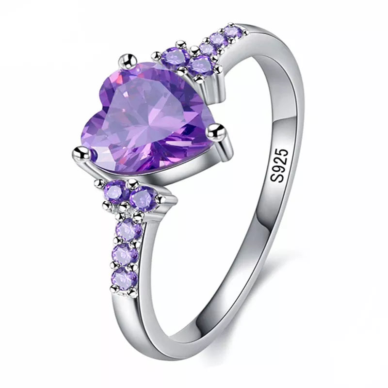 HuiSept Fashion Ring 925 Silver Jewelry Heart Shape Amethyst Gemstone Rings for Female Wedding Promise Party same as photo