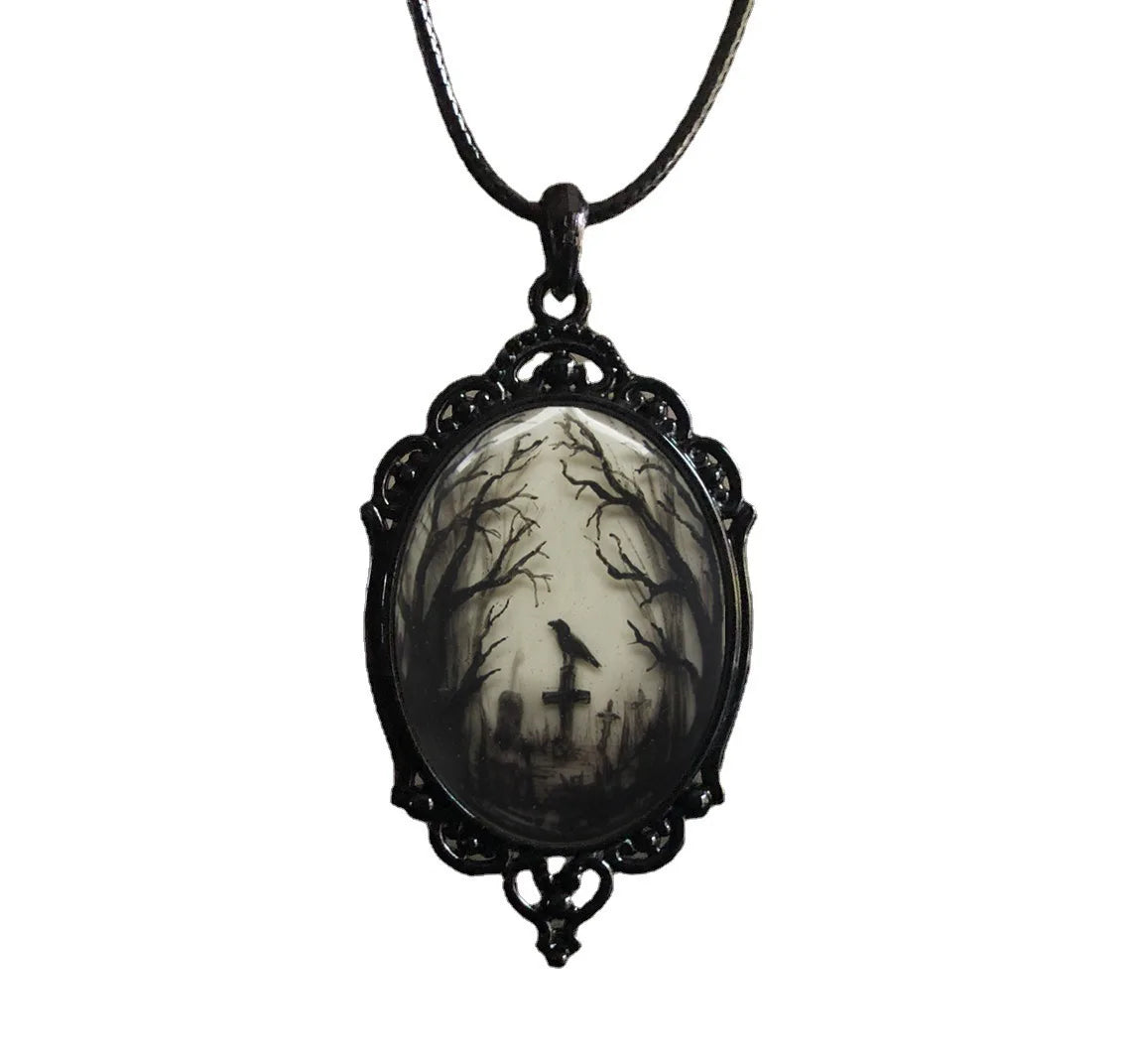Gothic Vampire Owl Cameo Necklace Women Men Fashion Jewelry Accessories Gift Blood Owl Glass Charm Rope Chain Choker 26