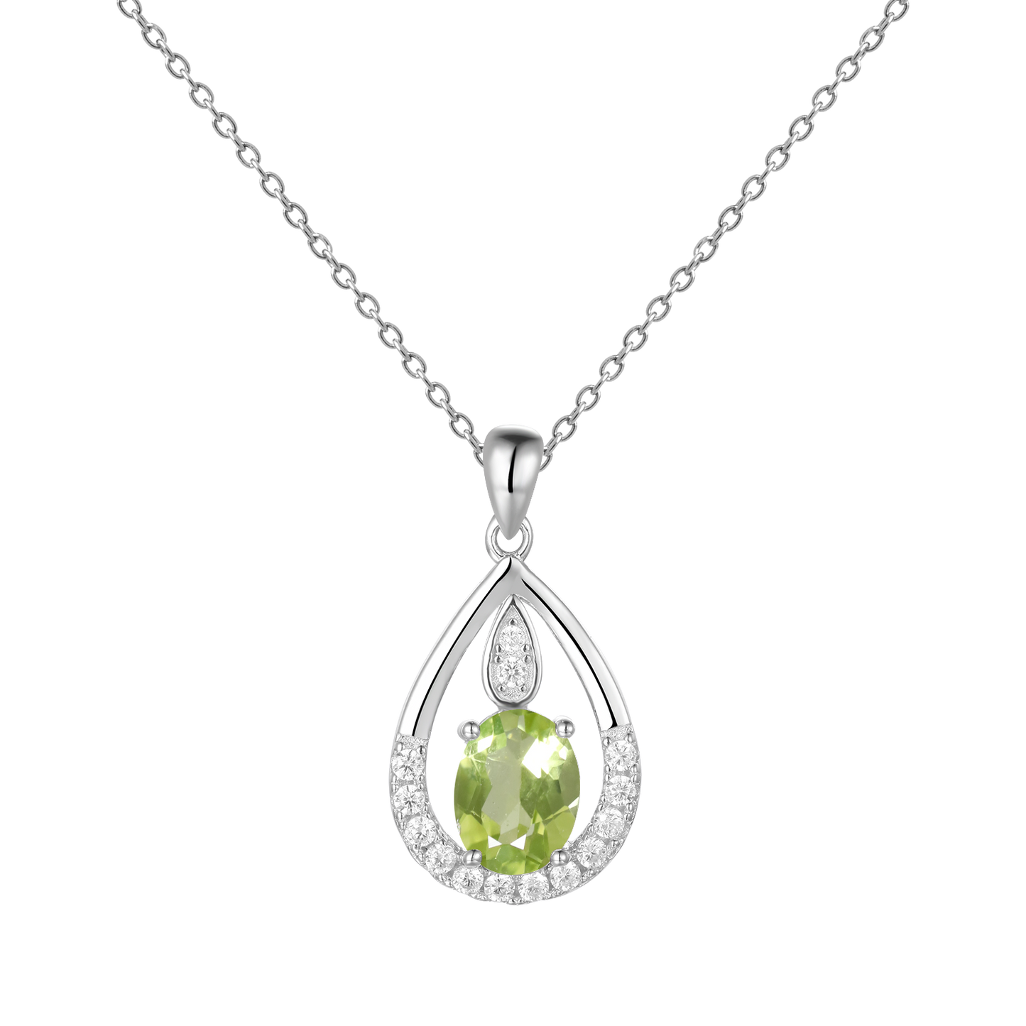 Gem&#39;s Ballet December Birthstone Topaz Necklace 6x8mm Oval Pink Topaz Pendant Necklace in 925 Sterling Silver with 18&quot; Chain Peridot