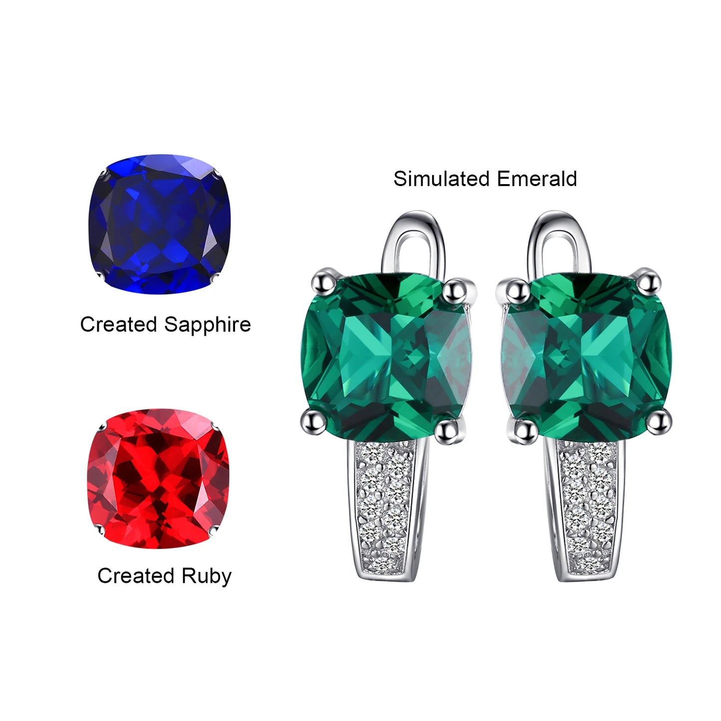 JewelryPalace Simulated Green Emerald Created Ruby Sapphire 925 Sterling Silver Hoop Earrings for Women Gemstones Huggie Earings