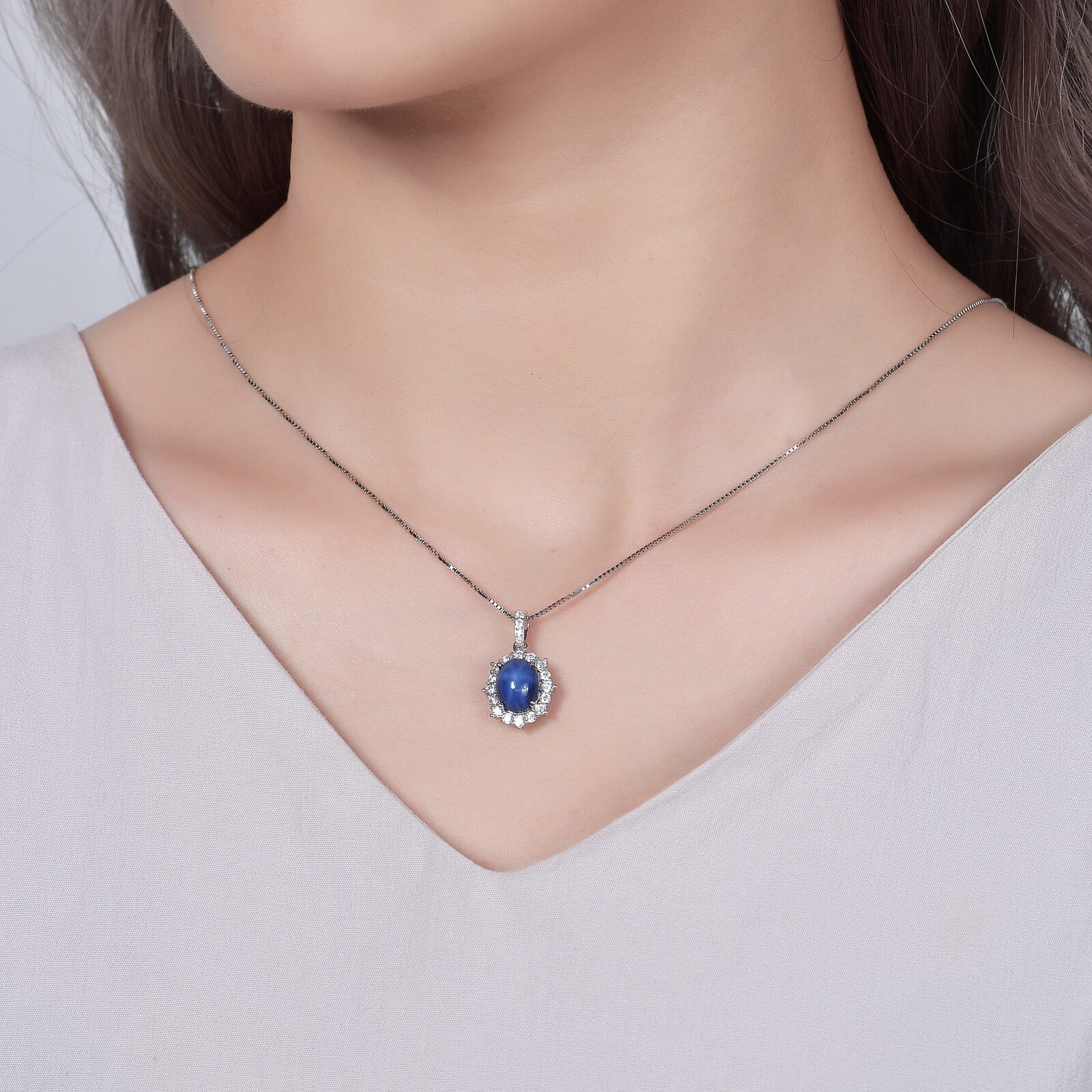 GEM&#39;S BALLET Dainty Blue Lindy Star Sapphire Statement Pendant Necklace in 925 Sterling Silver Gift For Her Mothers Day Gifts