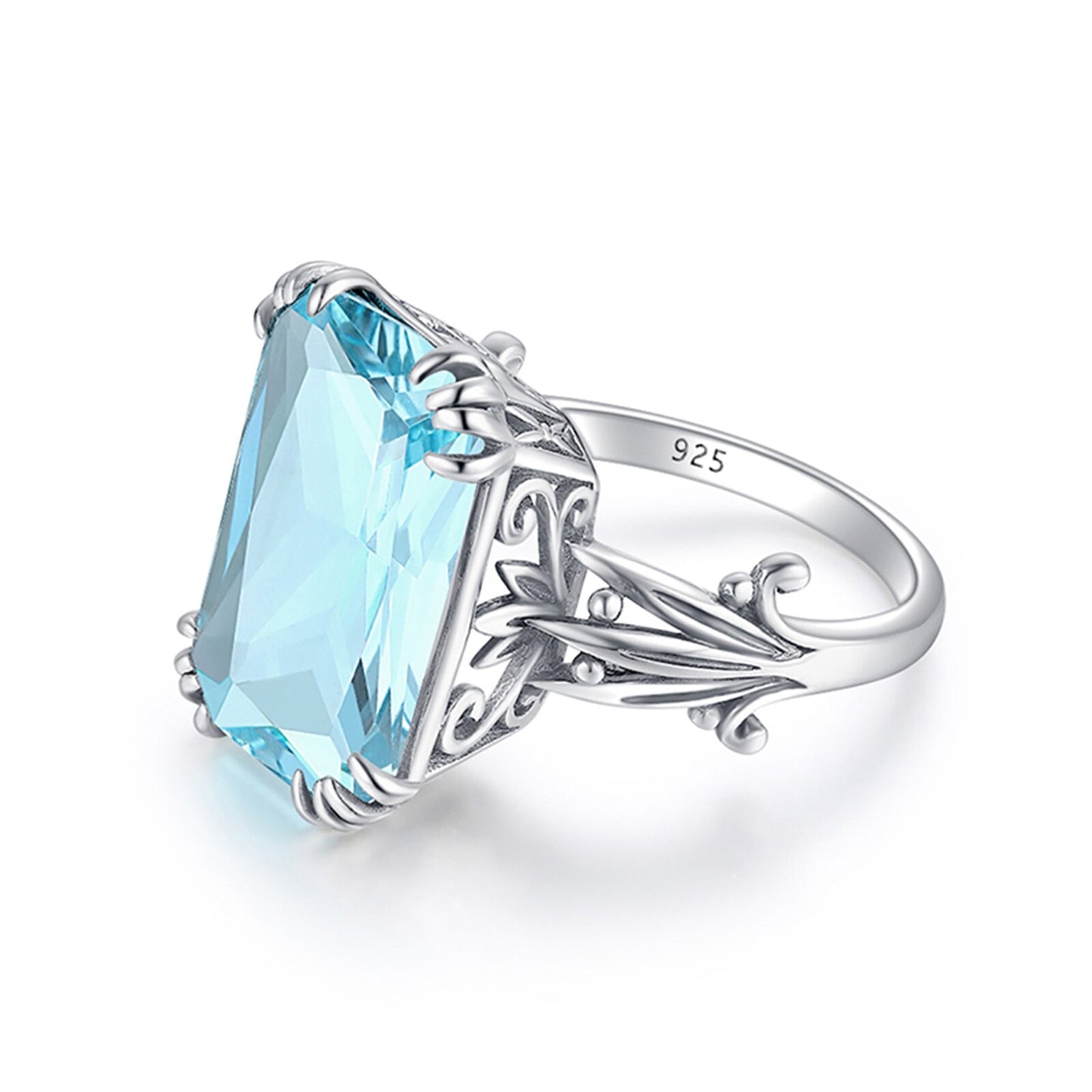 Szjinao Real 925 Sterling Silver Aquamarine Rings For Women Sky Blue Topaz Ring With Stone Massive Silver 925 Jewellery Gift JH