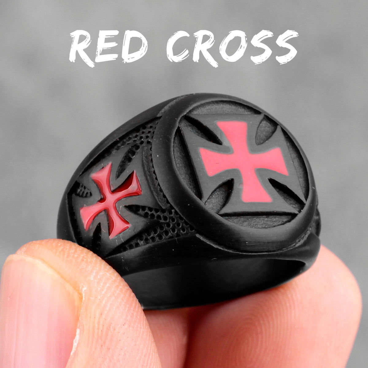 Red Cross Black Stainless Steel Mens Rings Religion Punk Hip Hop for Male Boyfriend Biker Jewelry Creativity Gift R480-Red Cross