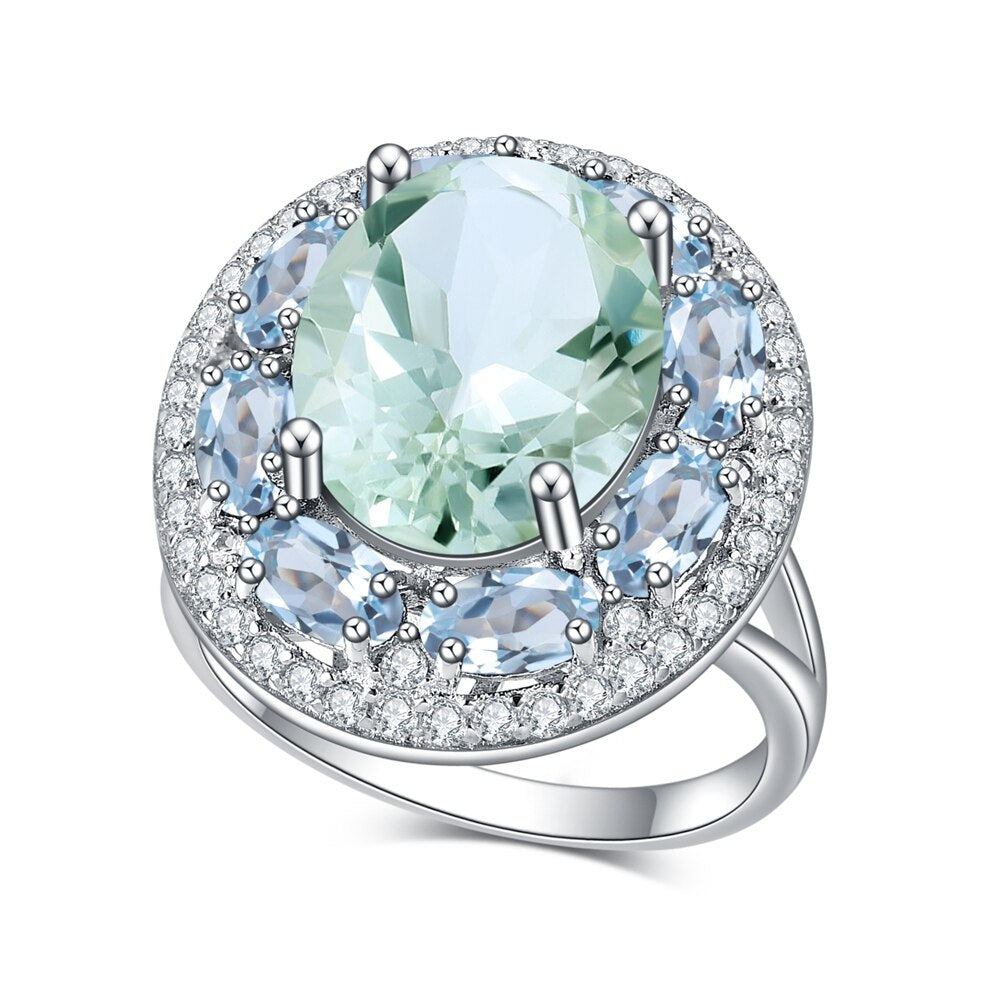 GEM&#39;S BALLET Green Amethyst 925 Sterling Silver Topaz Ring Created Gemstone For Women Anniversary Gifts Luxury Fine Jewelry White|925 Sterling Silver