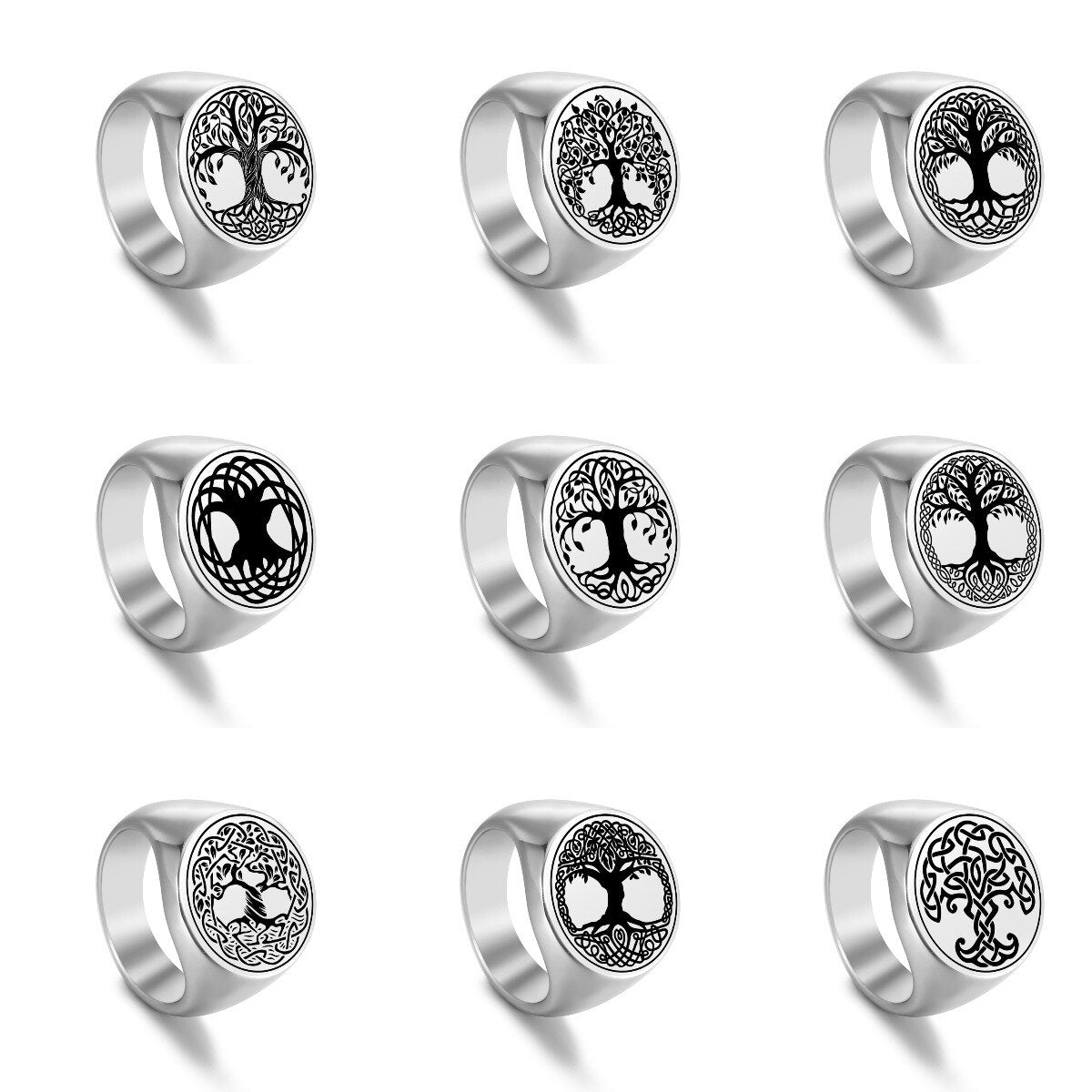 Tree of Life Stainless Steel Rings Delicate Round Tree Finger Ring Retro Pattern Jewelry for Men Women Christmas Gifts New In