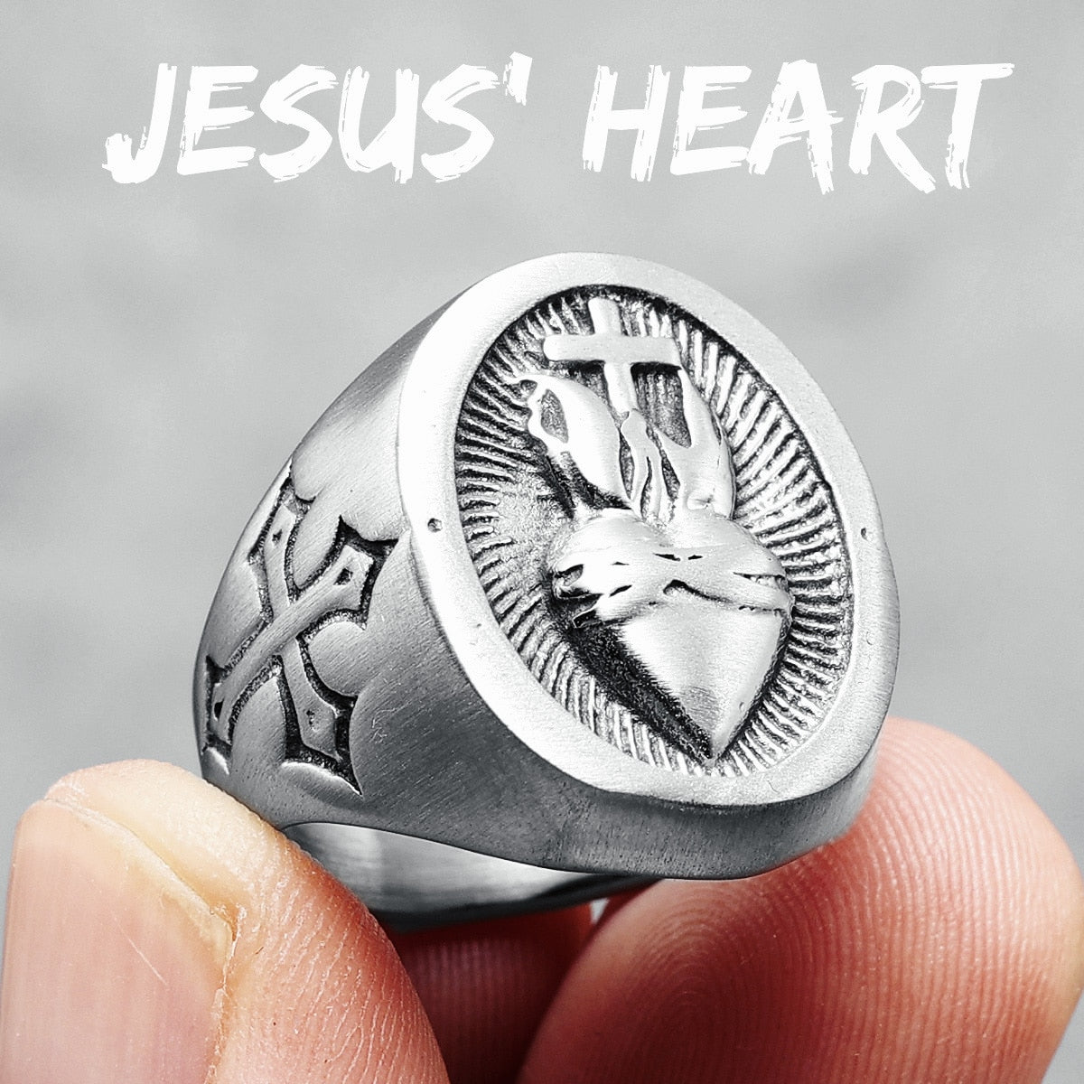 Heart of God Ring Religion Cross 316L Stainless Steel Mens Rings Amulet Rock for Male Boyfriend Biker Jewelry Gift Dropshipping R936-Heart Of God