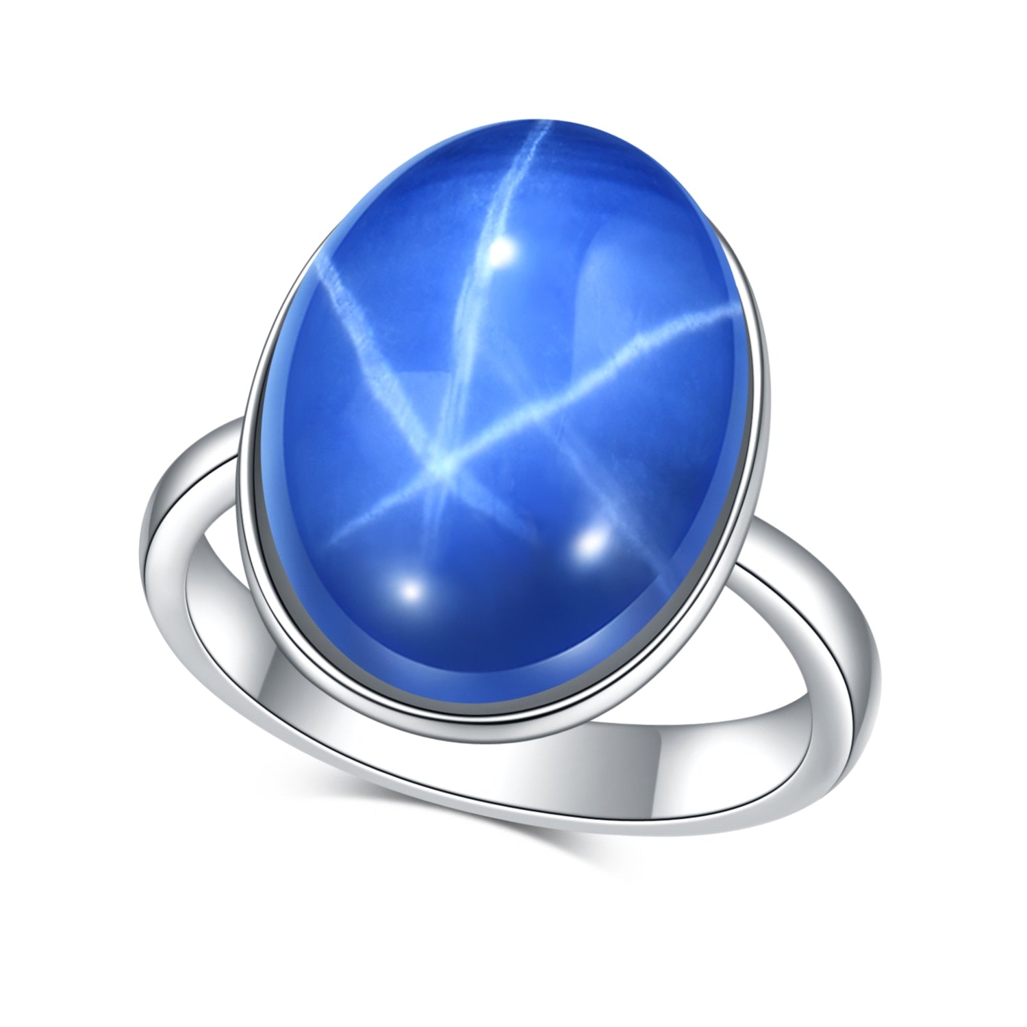 GEM&#39;S BALLET Stunning Gemstone Cocktail Ring OV 12x16mm Lab Blue Lindy Star Sapphire Rings in 925 Sterling Silver Gift For Her Lab Star Sapphire|925 Sterling Silver