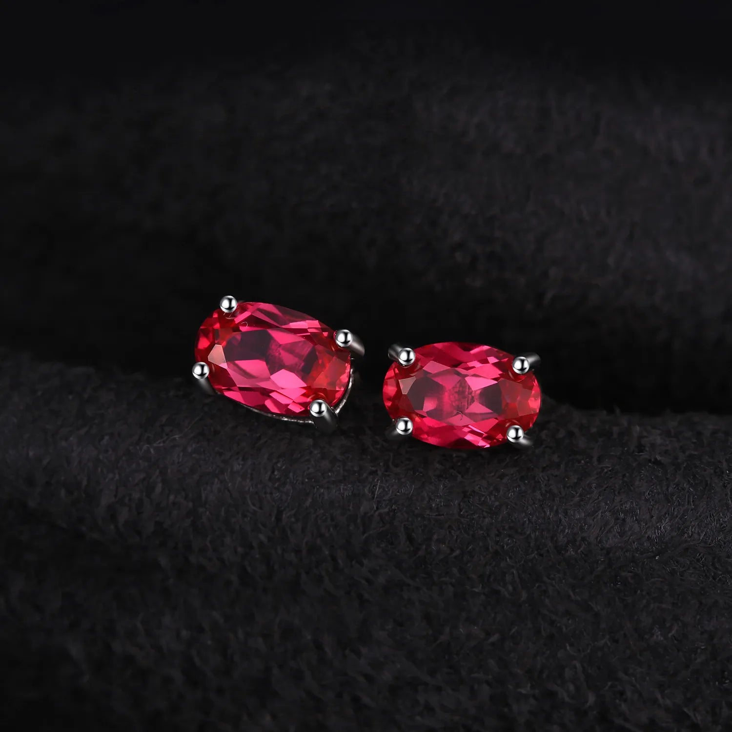 JewelryPalace Oval Cut Red Created Ruby 925 Sterling Silver Stud Earrings For Women Fashion Statement Jewelry Gemstone Earrings