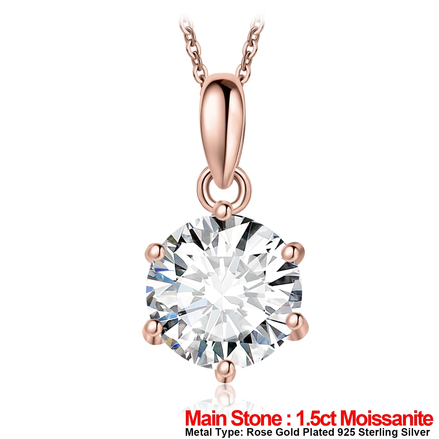 JewelryPalace Moissanite D Color 1ct 1.5ct 2ct 3ct Round 925 Sterling Silver Pendant Necklace for Woman No Chain