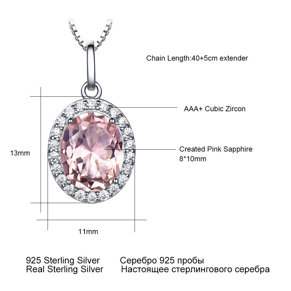 UMCHO Real 925 Sterling Silver Luxury Pink Sapphire Morganite Pendant For WomenNecklaces Link Chain Jewelry Engagement Gift New