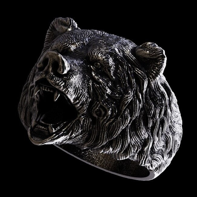 New Fashion Big Black Bear Animal Head Rings for Men Luxury Domineering Punk Ring Wedding Engagement Ring Party Jewelry Gift