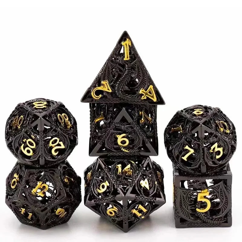 Hollow Polyhedron Dragon Metal Dice Suitable For Dungeons And Dragon RPG MTG Tabletop Games D&D Trailblazer Shadow And Math Teac Ancient Bronze