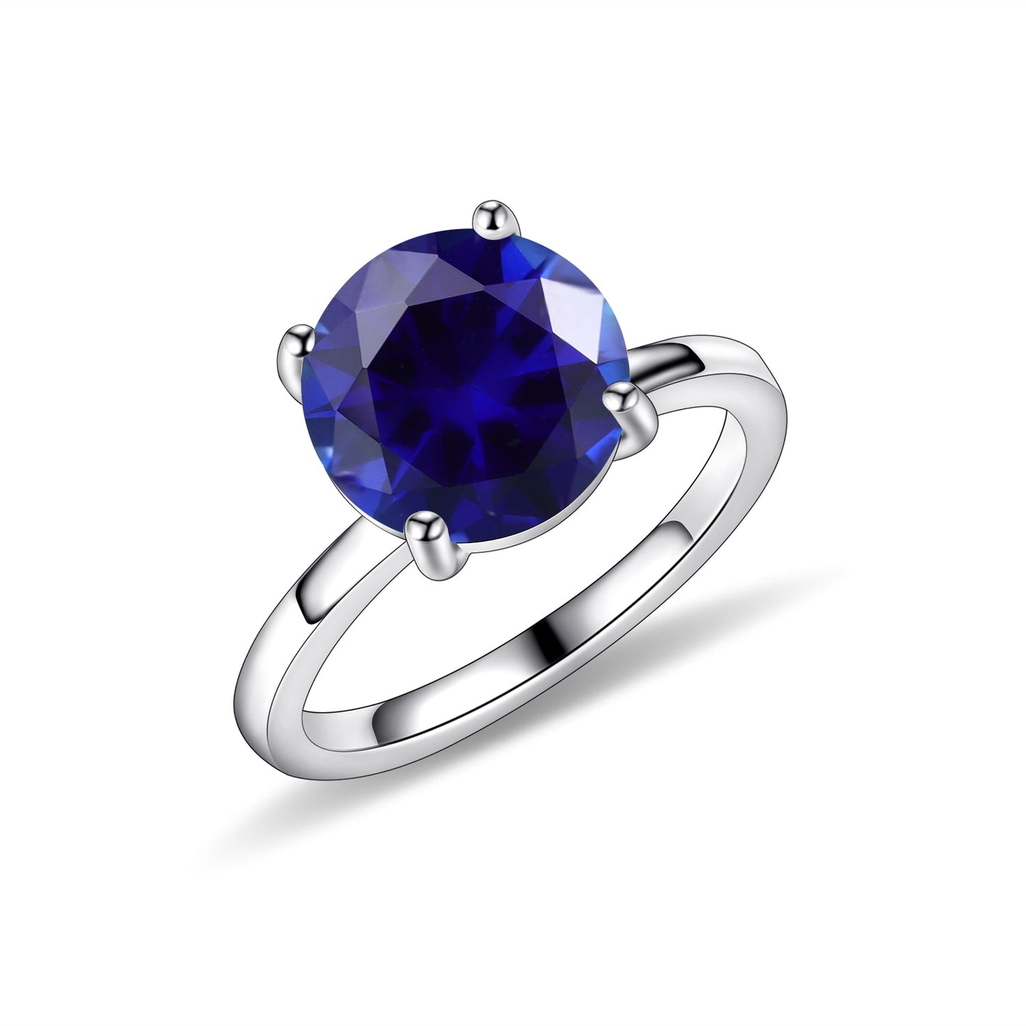 GEM'S BALLET Round Lab Blue Sapphire Four Prong Solitaire Engagement Rings 925 Sterling Silver Gemstone Ring Gift For Her lab Sapphire - S|10mm
