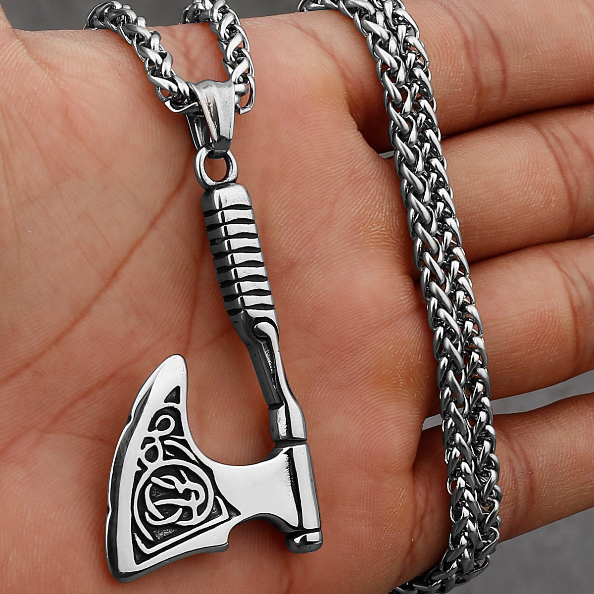 Viking Axe Necklace Pendant Valknut Stainless Steel Viking Men's Valknut Boyfriend Gift Jewelry Factory WJ 98 60cm