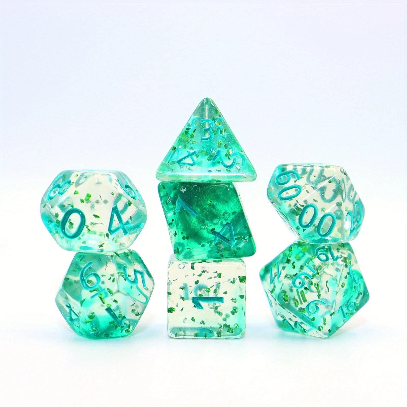 7pcs Set Crystal Style DND Dice Set, Polyhedral Table Game Dice Role-Playing RPG Dice With Box green