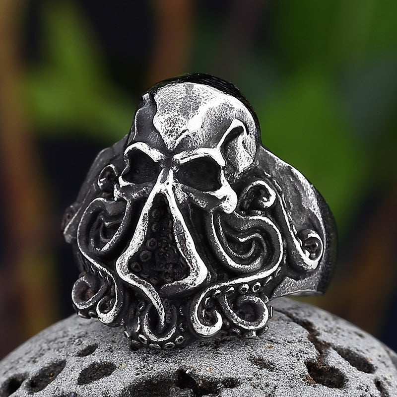 2022 New Christmas Charm Halloween Octopus Skull Punk Stainless Steel Seaman Rings Men Anel Puck Jewelry Halloween Gift