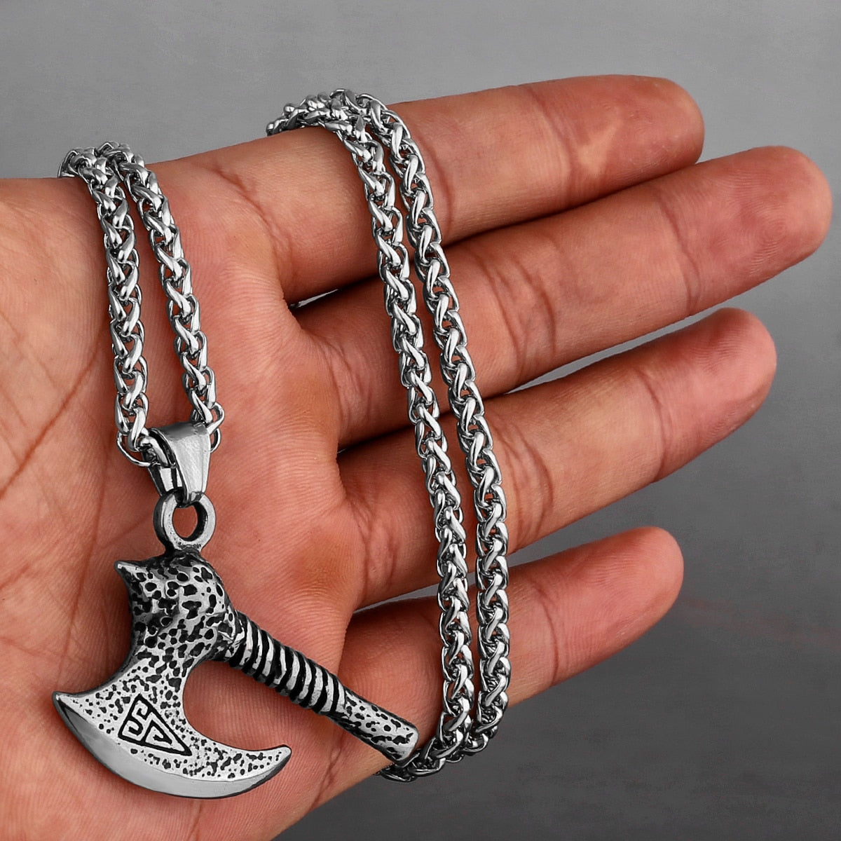 Viking Axe Necklace Pendant Valknut Stainless Steel Viking Men's Valknut Boyfriend Gift Jewelry Factory WJ 506 60cm